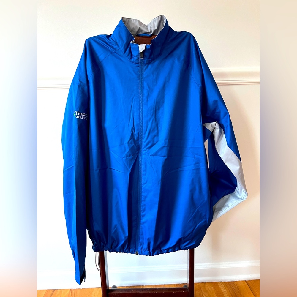 Adidas Golf windbreaker rain Jacket Climastorm club logo Blue Grey Lined men M